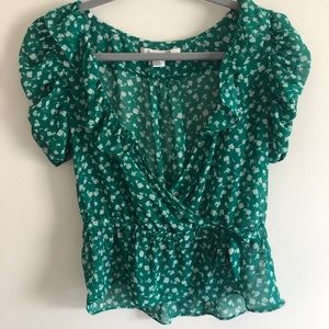Green Mock Wrap Top